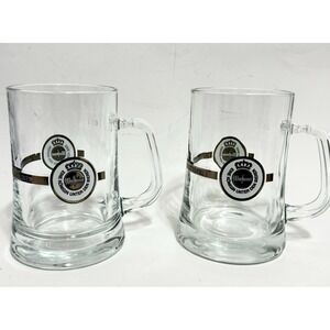Warsteiner Beer Mug Set 2 Glass Steins 0.5L German Beer Glasses Gold Band Logo